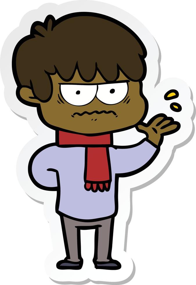 sticker of a annoyed cartoon boy vector