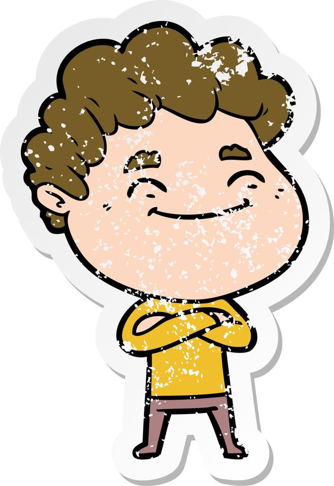 distressed sticker of a cartoon friendly man vector