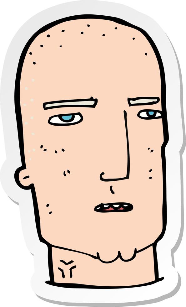 sticker of a cartoon bald tough guy vector