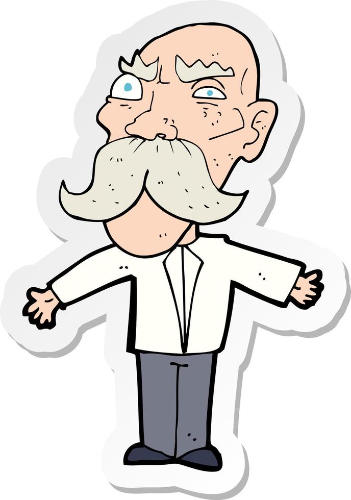 sticker of a cartoon angry old man vector