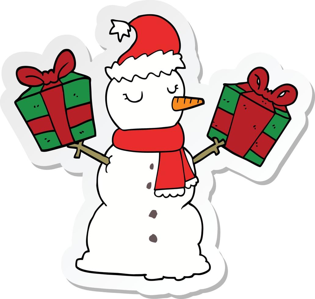 sticker of a cartoon snowman vector