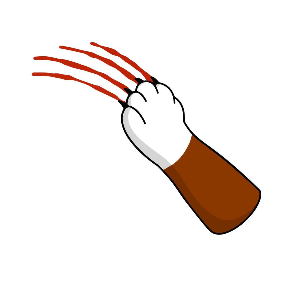 Red Cat foot. Scratch with blood trail. Aggression and injuries. Evil behavior of pet. Cartoon flat illustration vector