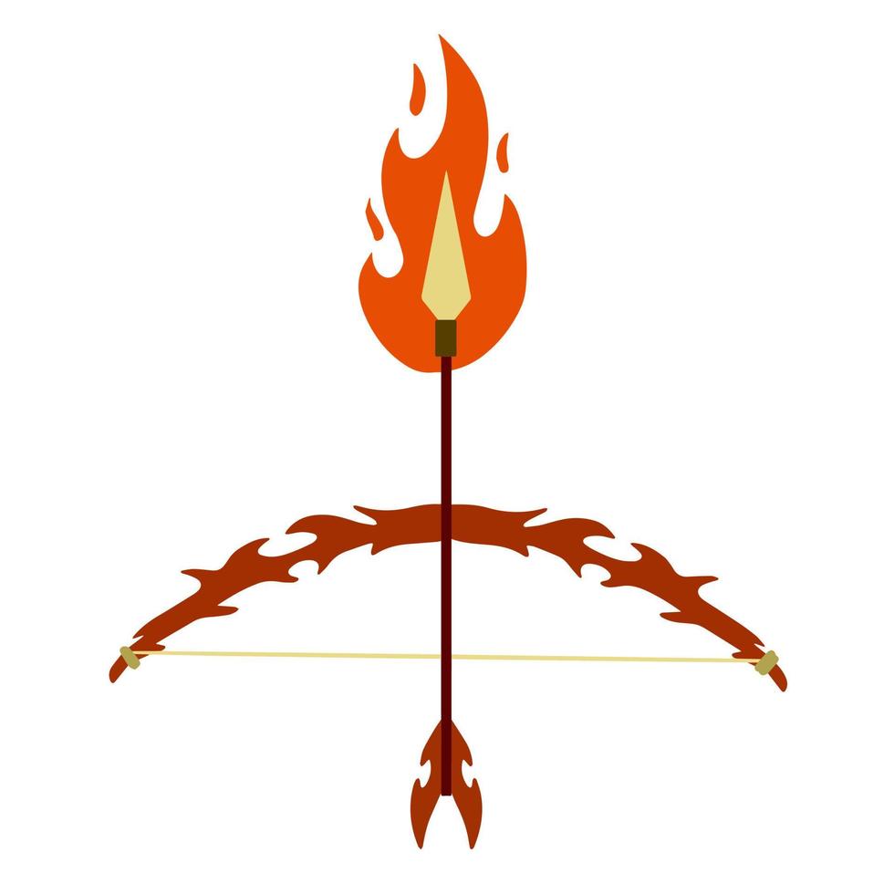 Burning arrow. Fire and flame, Lord Rama bow. Indian festival navratri and Vijayadashami celebration. Fantasy magic weapon vector