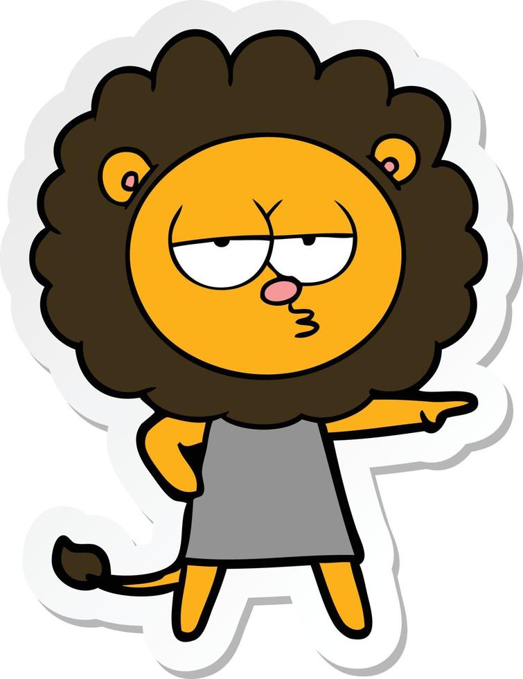 sticker of a cartoon bored lion vector