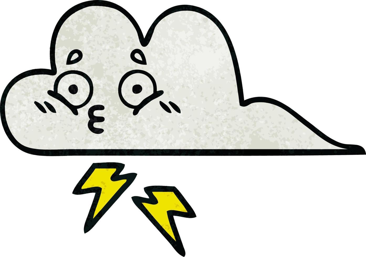 retro grunge texture cartoon thunder cloud vector