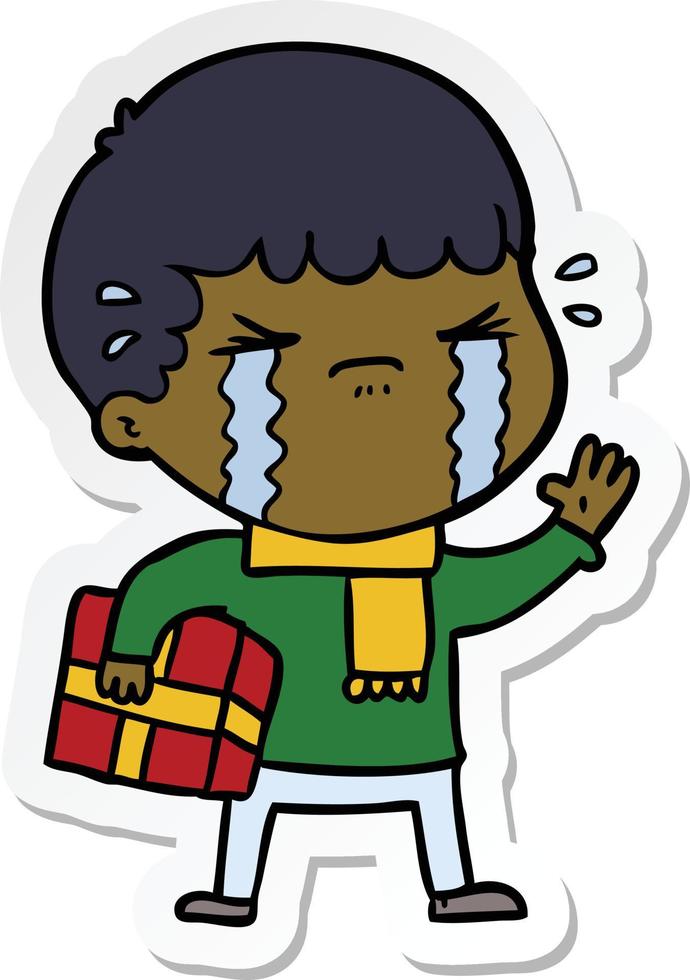 sticker of a cartoon man crying vector