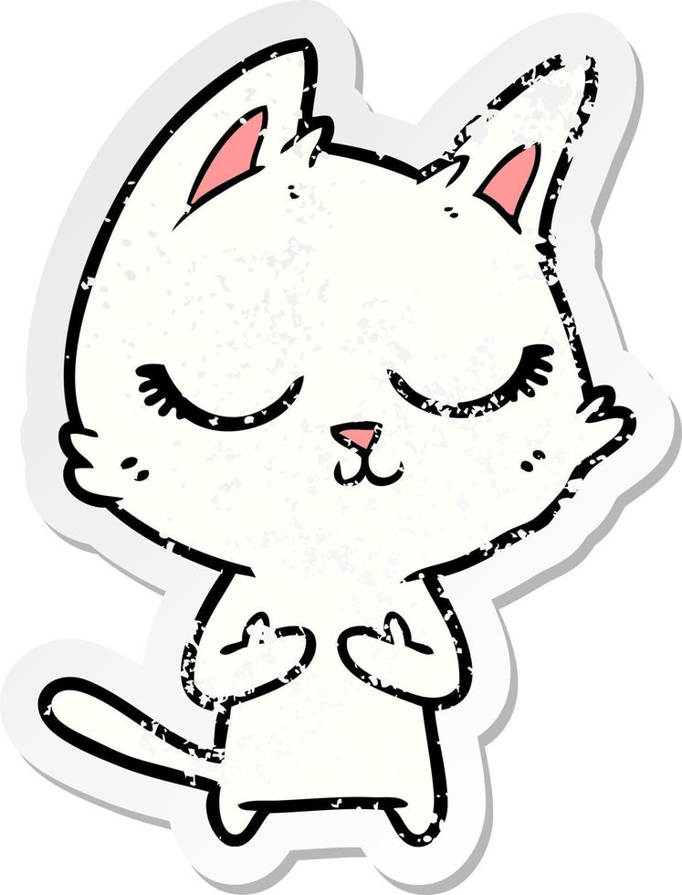 distressed sticker of a calm cartoon cat vector