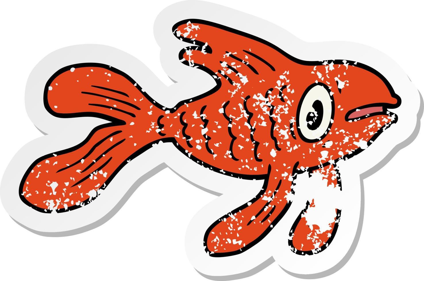 distressed sticker of a cartoon fish vector