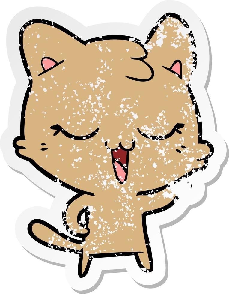 distressed sticker of a happy cartoon cat vector