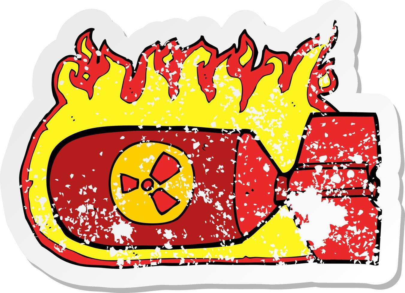 retro distressed sticker of a cartoon nuclear bomb vector