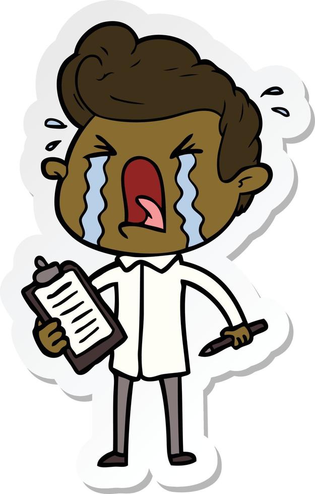 sticker of a cartoon crying man vector