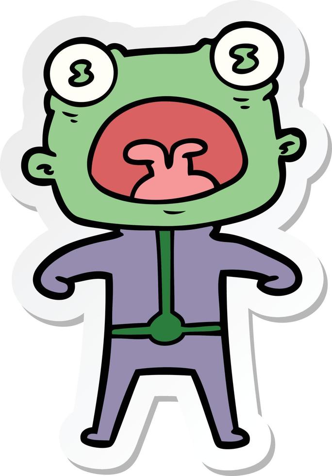 sticker of a cartoon weird alien shouting vector