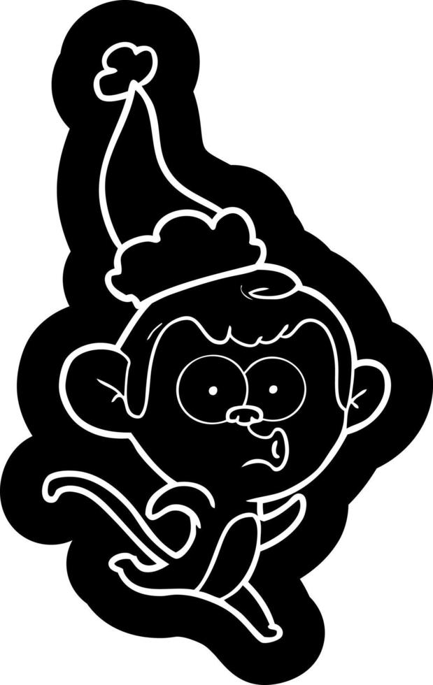 cartoon icon of a surprised monkey wearing santa hat vector
