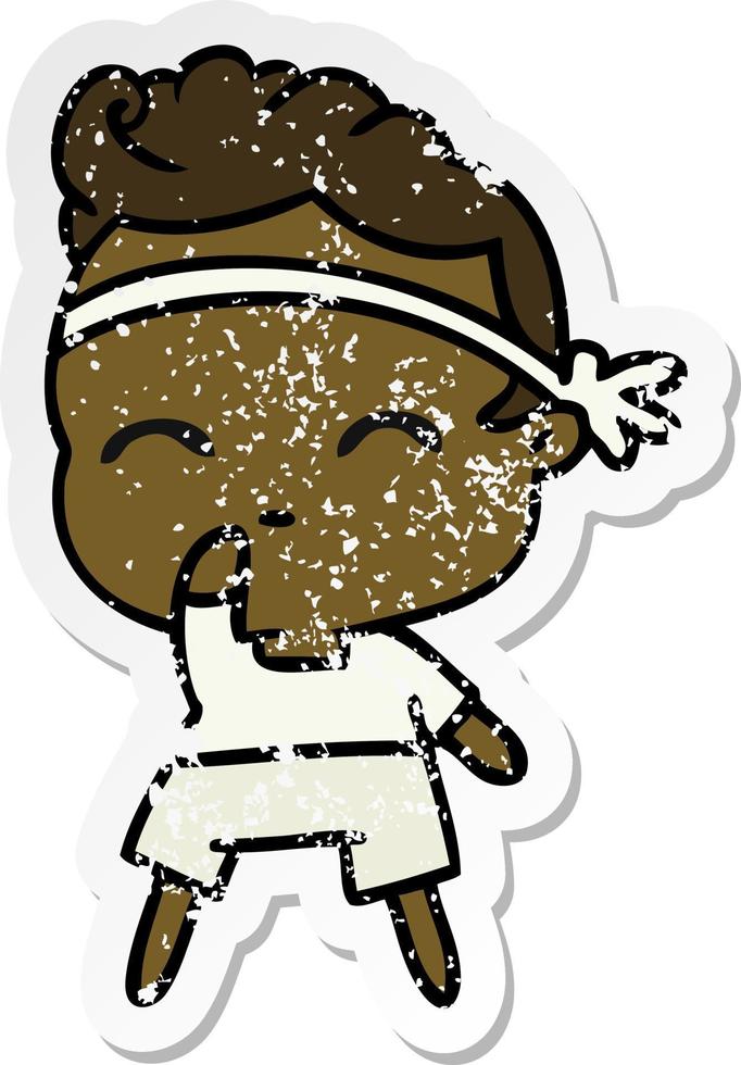 distressed sticker cartoon of kawaii cute fitness boy vector