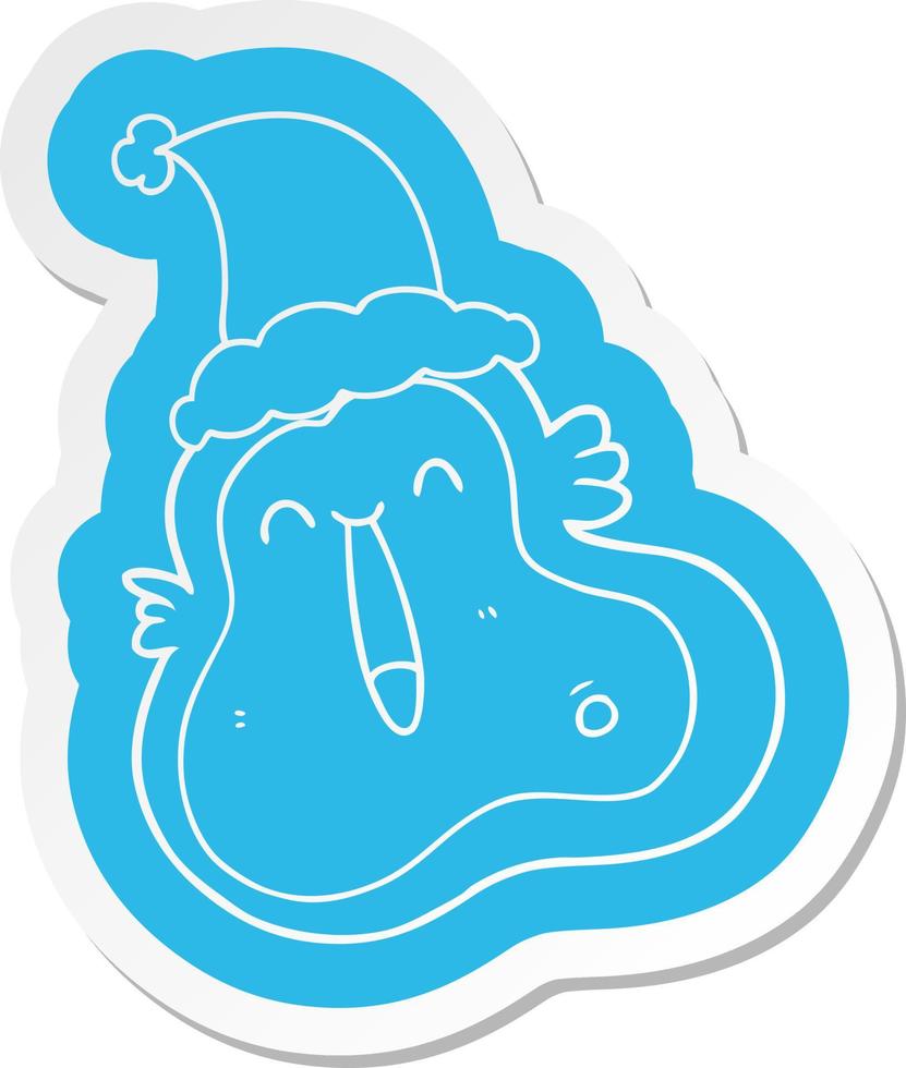 cartoon  sticker of a germ wearing santa hat vector