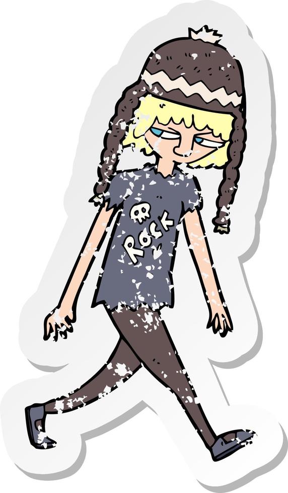 retro distressed sticker of a cartoon sullen teenager vector