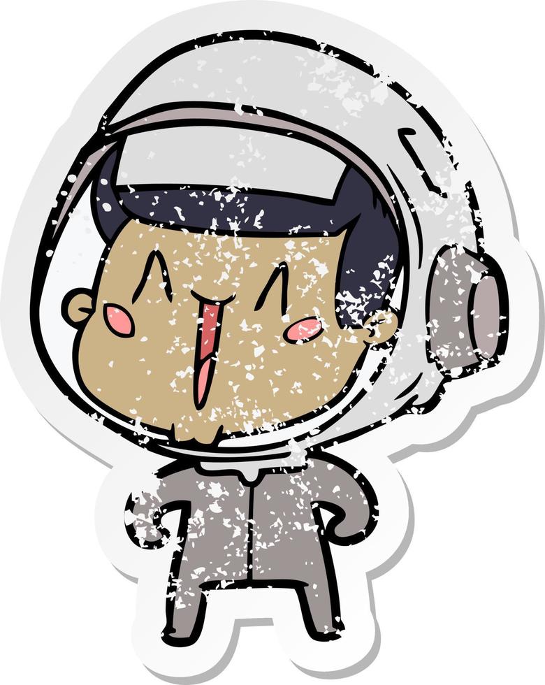 distressed sticker of a happy cartoon astronaut vector