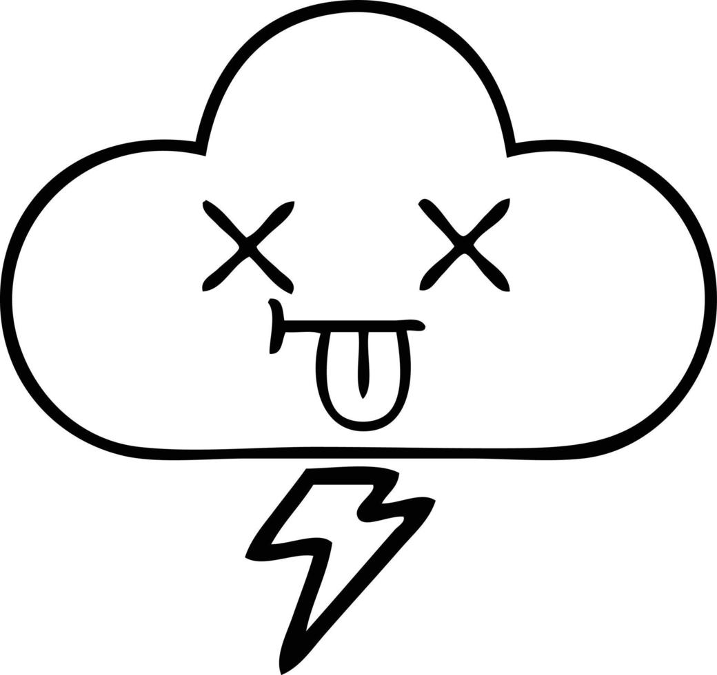 line drawing cartoon thunder cloud vector