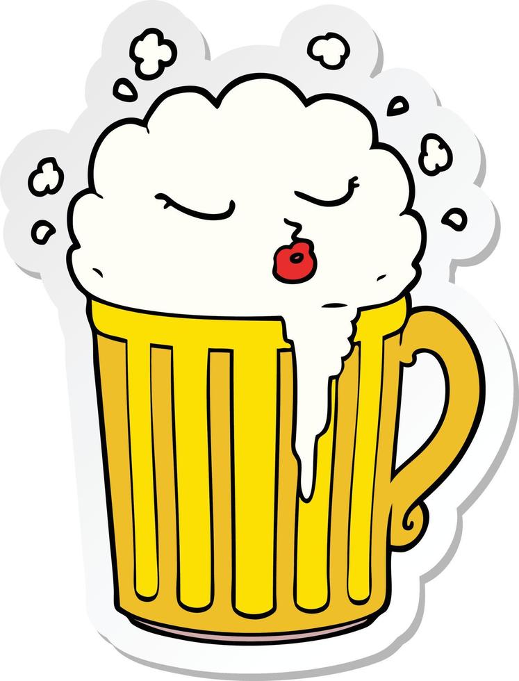 sticker of a cartoon mug of beer vector