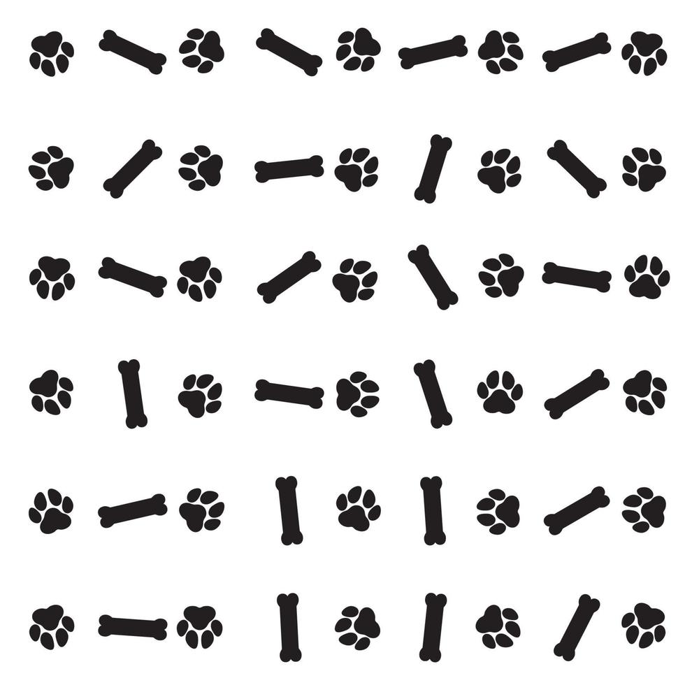 Paw and bone pattern on white background. vector