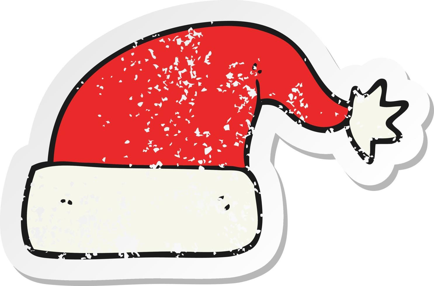 retro distressed sticker of a cartoon christmas hat vector