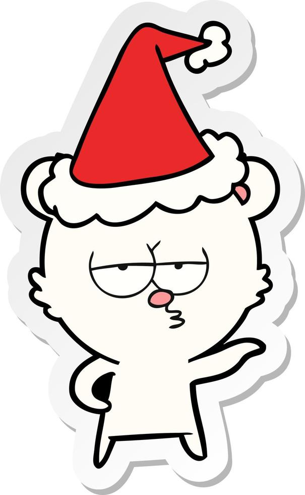 bored polar bear sticker cartoon of a wearing santa hat vector