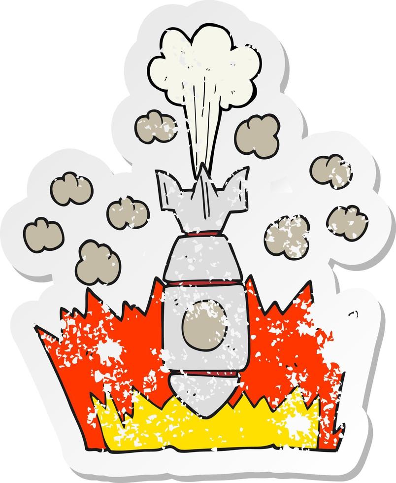 retro distressed sticker of a cartoon falling bomb vector