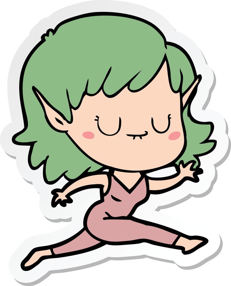 sticker of a happy cartoon elf girl running vector