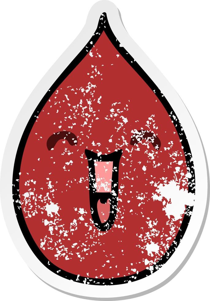 distressed sticker of a quirky hand drawn cartoon emotional blood drop vector