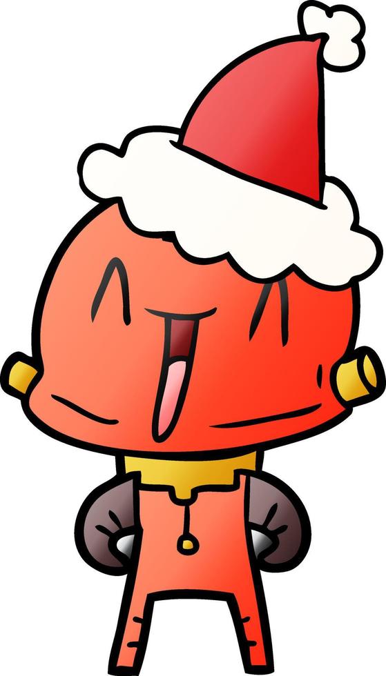 gradient cartoon of a robot wearing santa hat vector