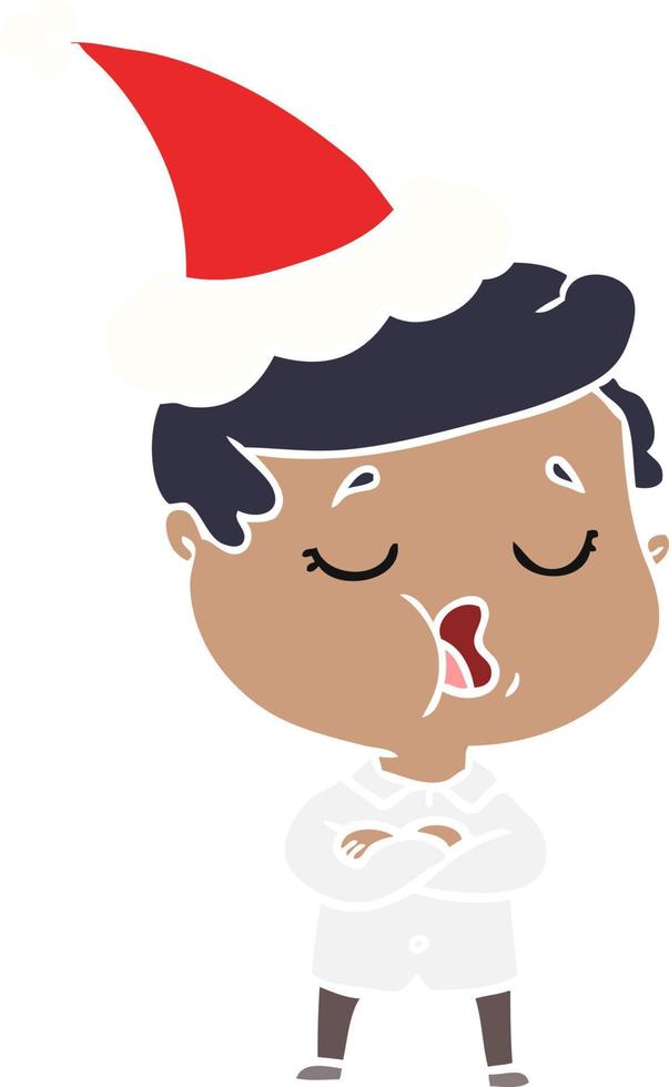 flat color illustration of a man talking wearing santa hat vector