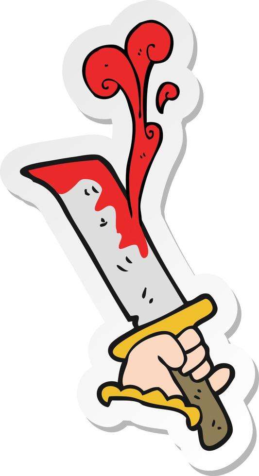 sticker of a cartoon hand with bloody dagger vector