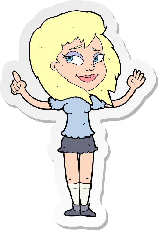 sticker of a cartoon woman with idea vector