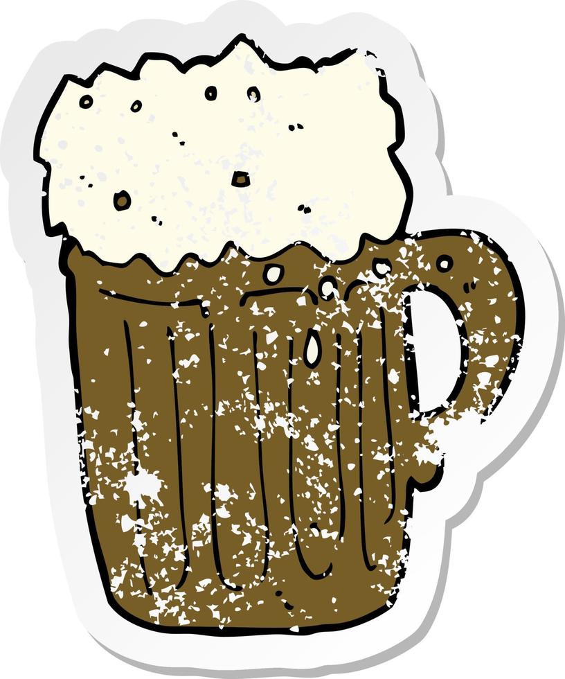 retro distressed sticker of a cartoon mug of beer vector