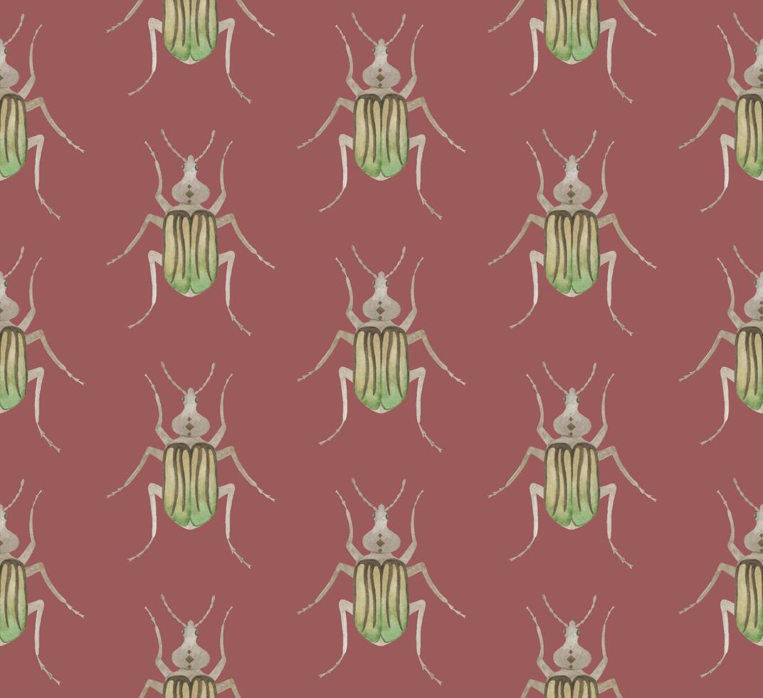 PINK VECTOR SEAMLESS PATTERN WITH WATERCOLOR BEETLES