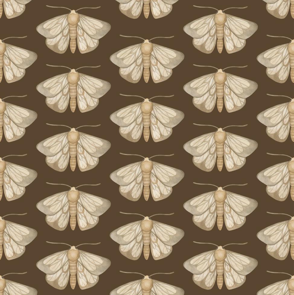 BROWN VECTOR SEAMLESS PATTERN WITH WATERCOLOR MOTHS