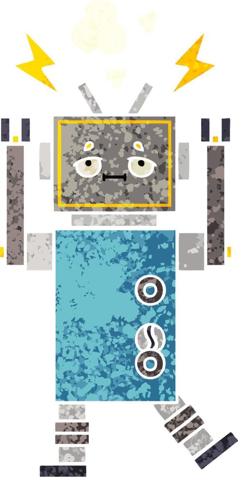 retro illustration style cartoon malfunctioning robot vector