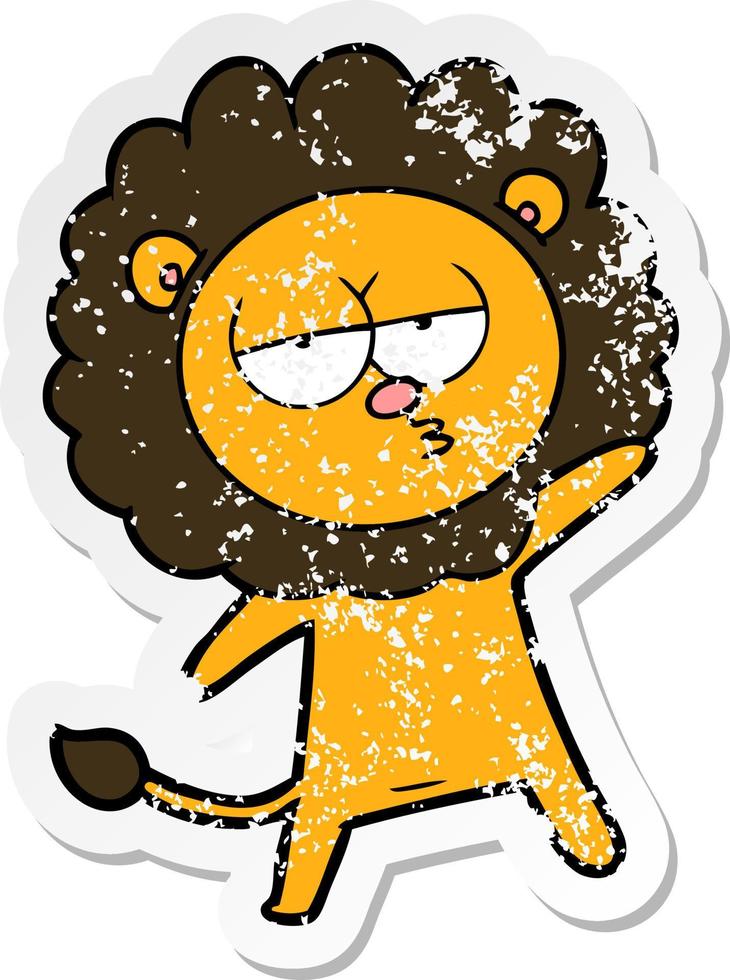 pegatina angustiada de un león cansado de dibujos animados vector