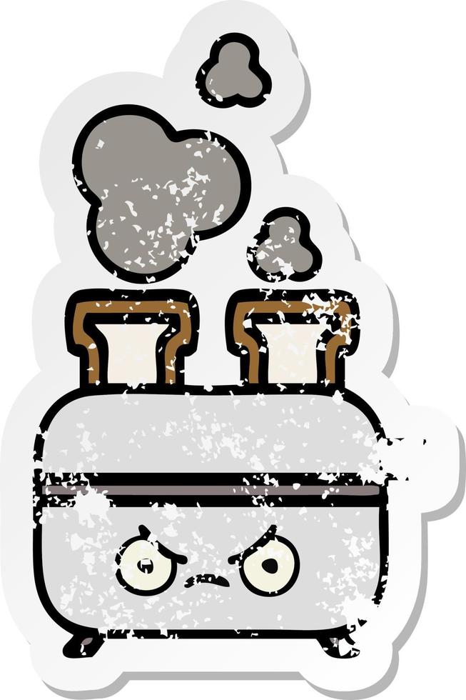 distressed sticker of a cute cartoon of a toaster vector