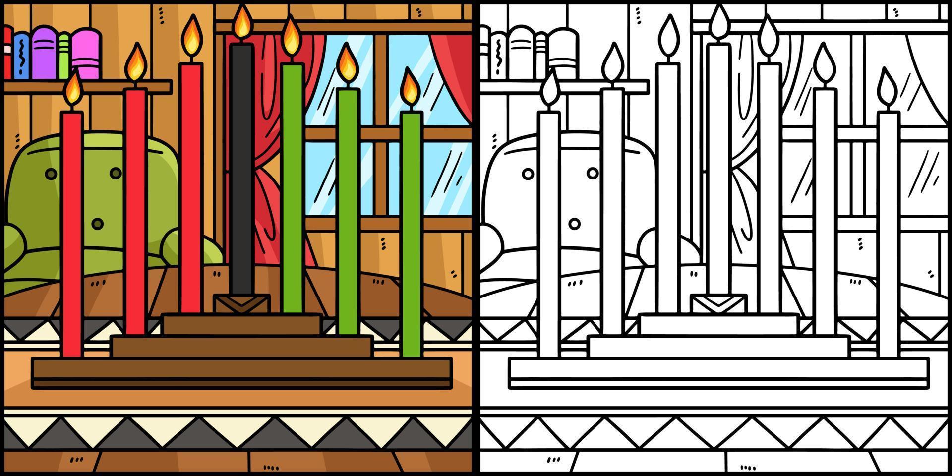 Kwanzaa Kinara Coloring Page Colored Illustration vector
