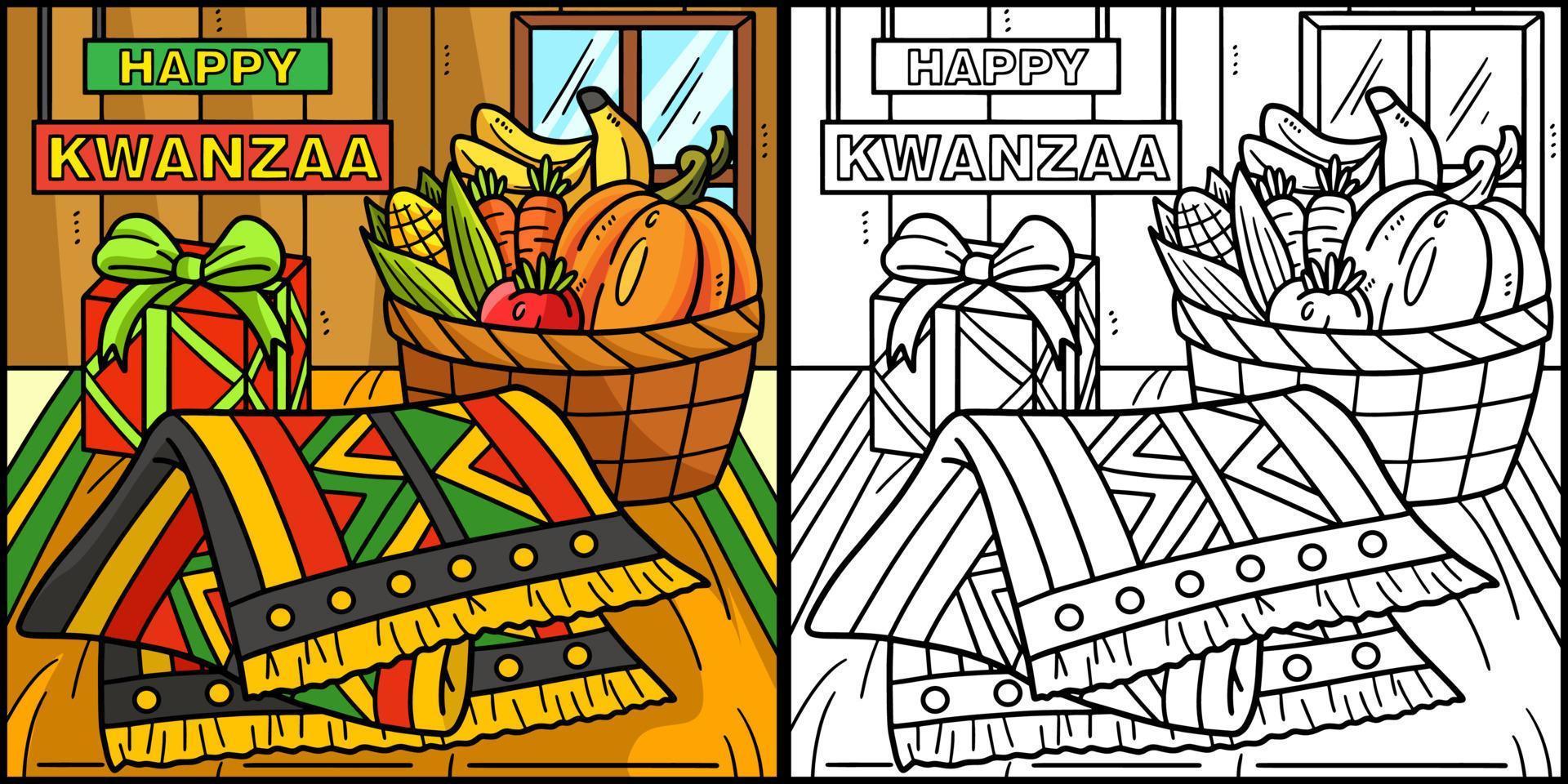 kwanzaa mazao y mantel para colorear ilustración vector