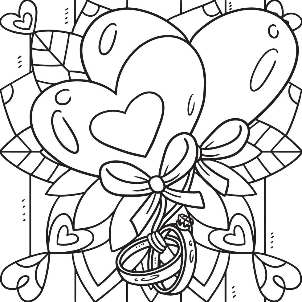 anillo de bodas atado a globo corazón página para colorear vector