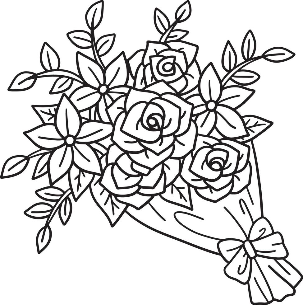 ramo de flores aislado página para colorear para niños vector