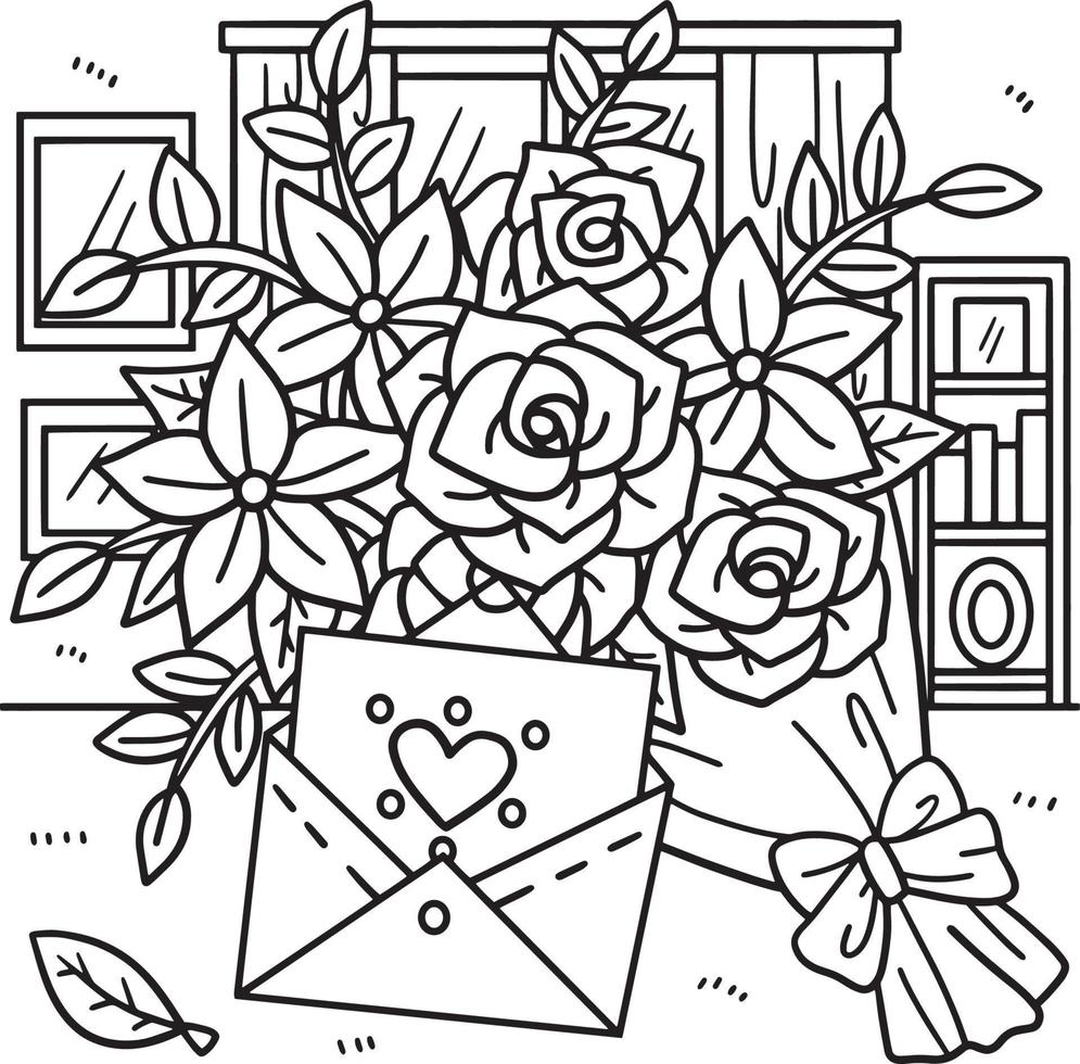 Wedding Flower Bouquet And Invitation Coloring vector