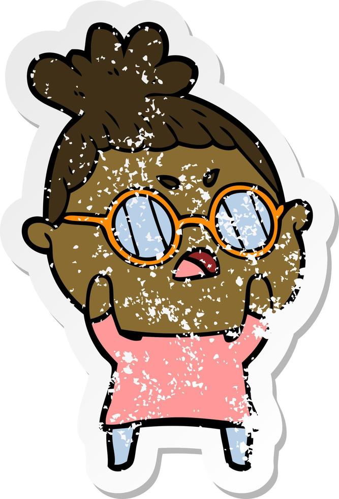 distressed sticker of a cartoon annoyed woman vector