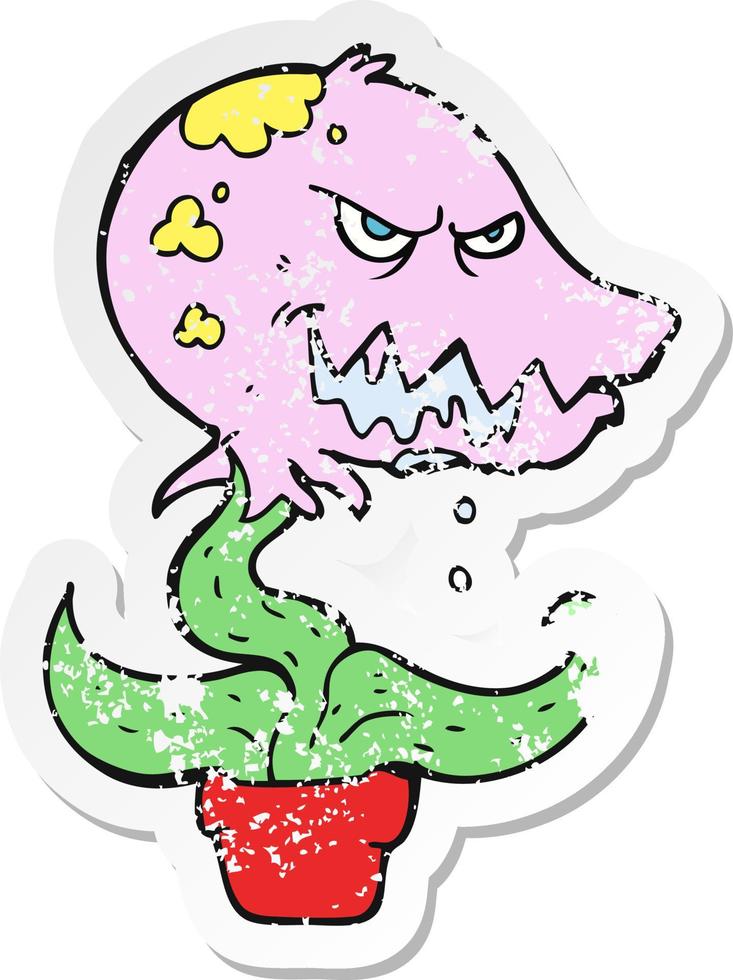 retro distressed sticker of a cartoon monster plant vector