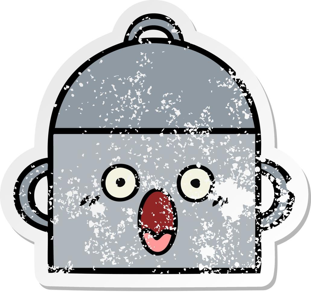 distressed sticker of a cute cartoon cooking pot vector