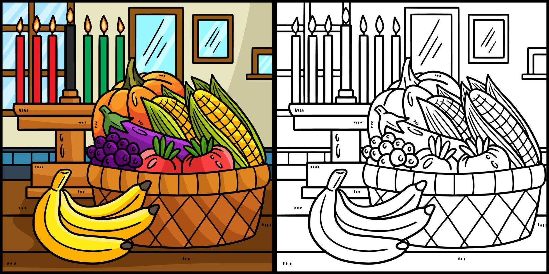 kwanzaa mazao y kinara para colorear ilustración vector