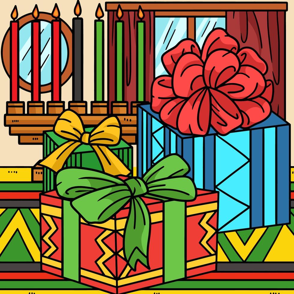 kwanzaa presenta y kinara dibujos animados de colores vector