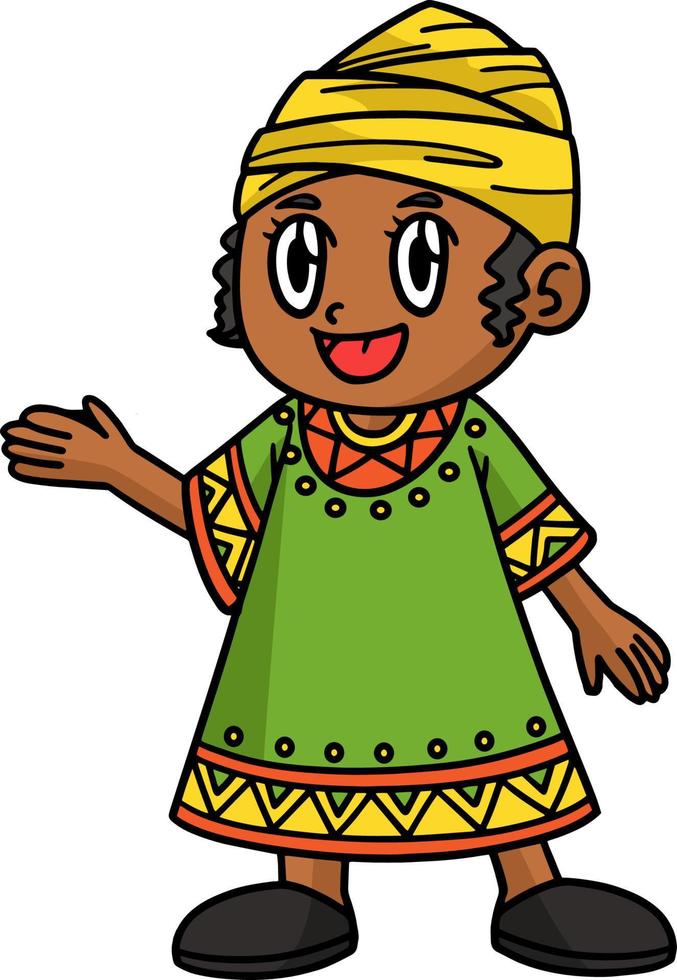 Kwanzaa Afro Girl Cartoon Colored Clipart vector